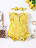 2PCS Baby Girl Jumpsuit with Round Neck Butterfly Sleeve Design