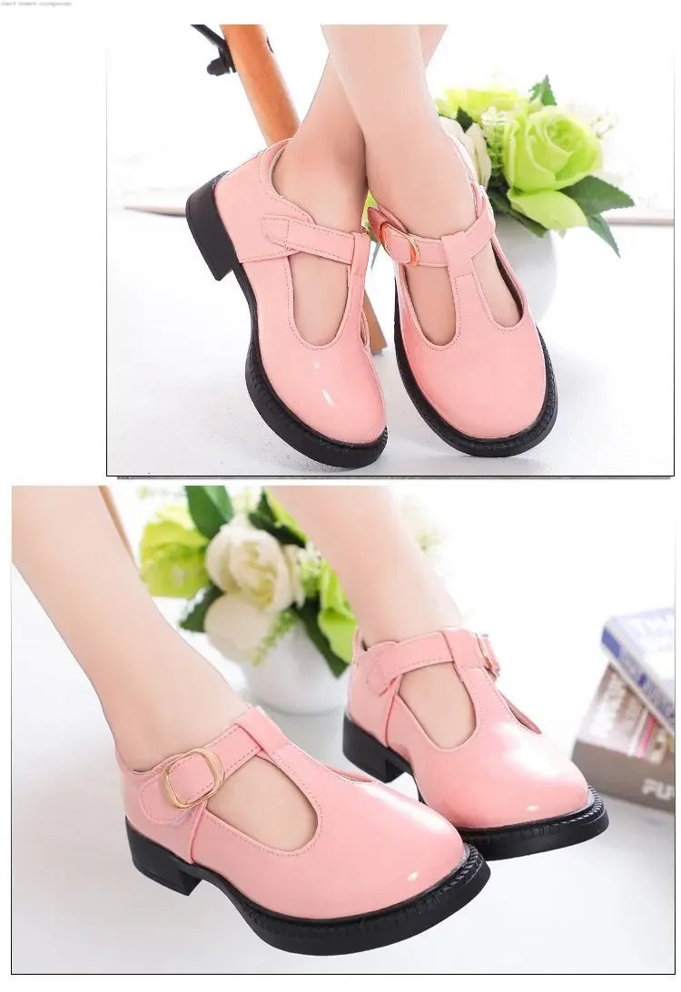 Kids’ Leather T-Strap Flats – School & Party Shoes (26–36)