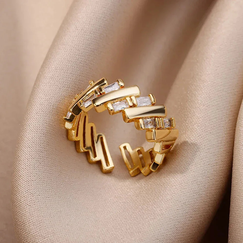 Gold Stainless Steel Crystal Ring