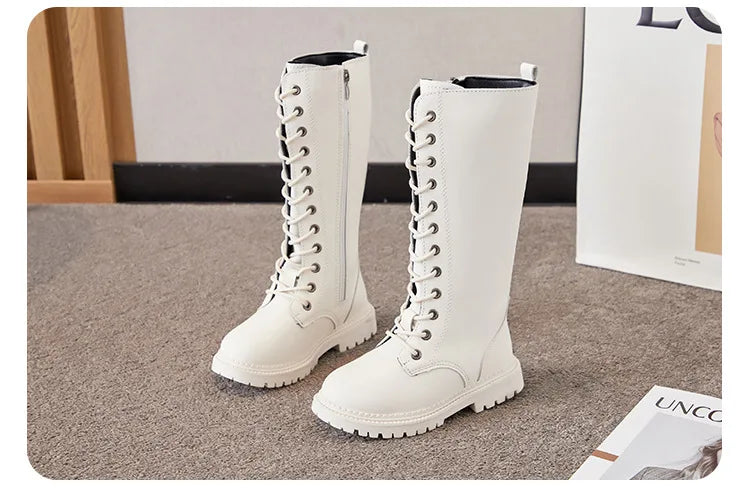 Girls’ Padded High-Top Boots – Warm Lace-Up Princess Shoes