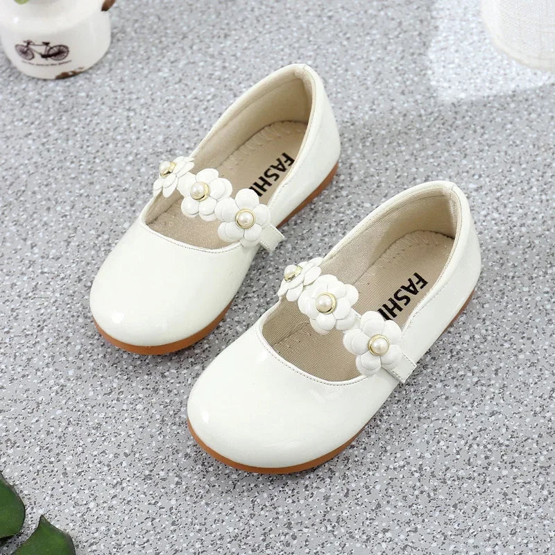 Girls’ Floral Leather Flats – Princess Dress Shoes (26–36)