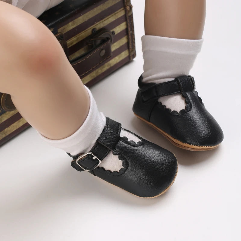 Baby Stripe Leather Shoes – Multicolor Non-Slip First Walkers