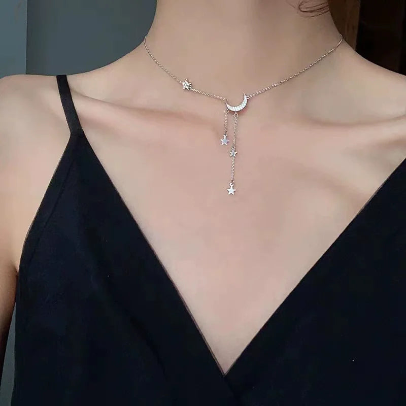 S925 Sterling Silver Star Diamond Moon