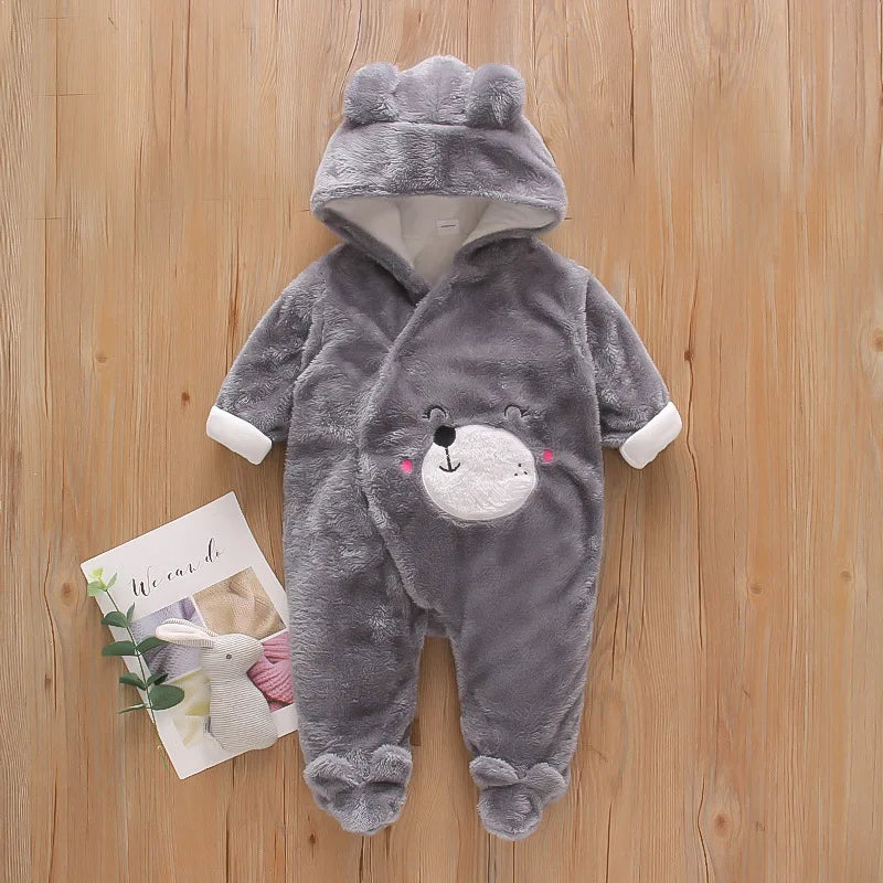 0–2 Years Baby Plush Jumpsuit, Cute Dog & Rabbit Print