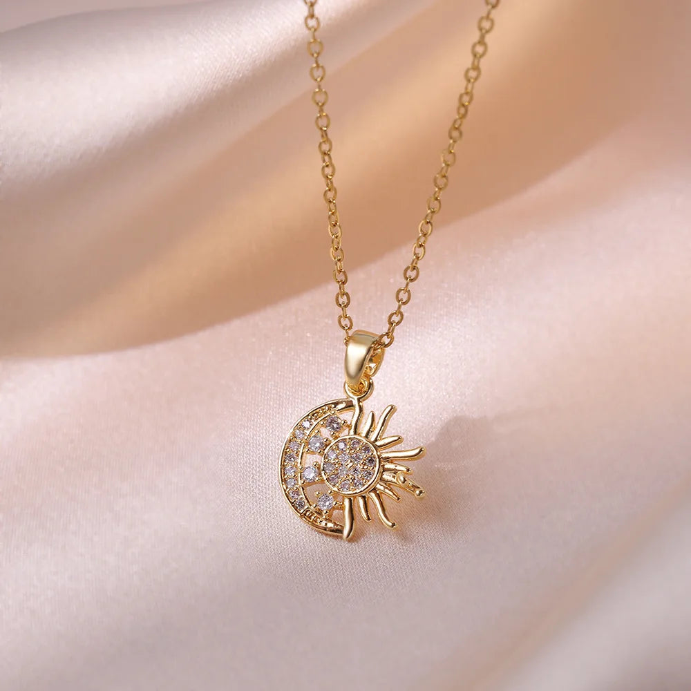 Stainless Steel Sun Moon Necklace