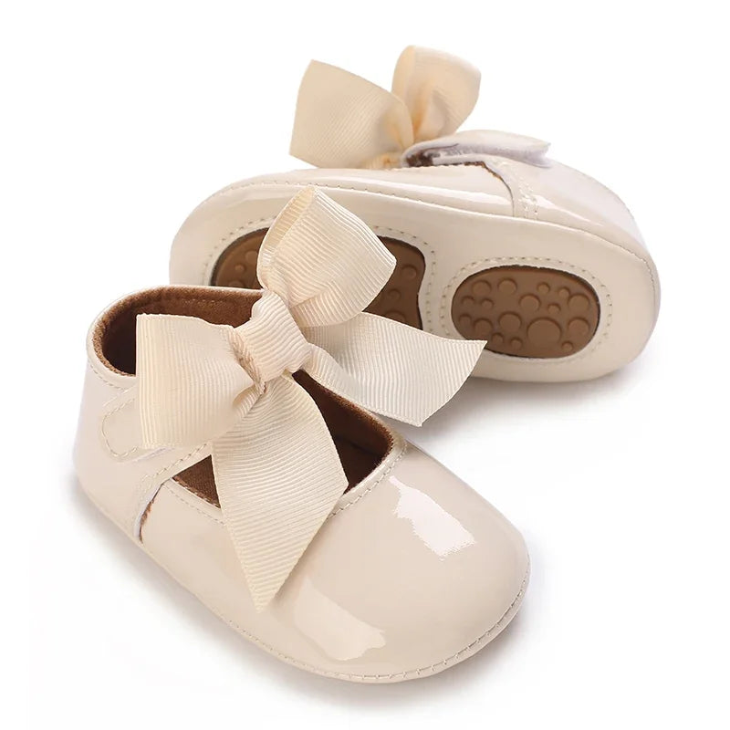 Baby Girl White Lace Moccasins – Non-Slip Princess Bow Shoes
