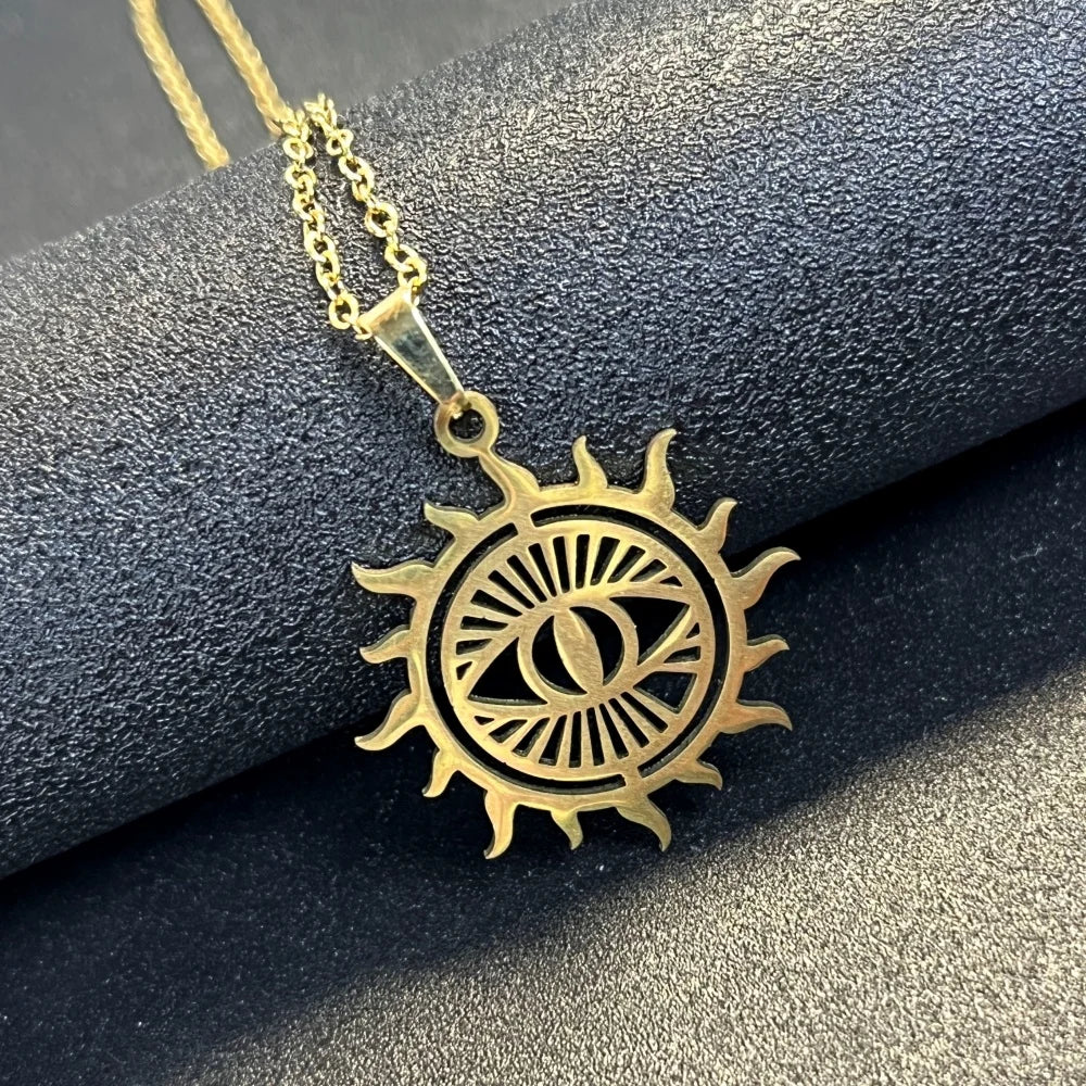 Sunburst Evil Eye Pendant Necklace For