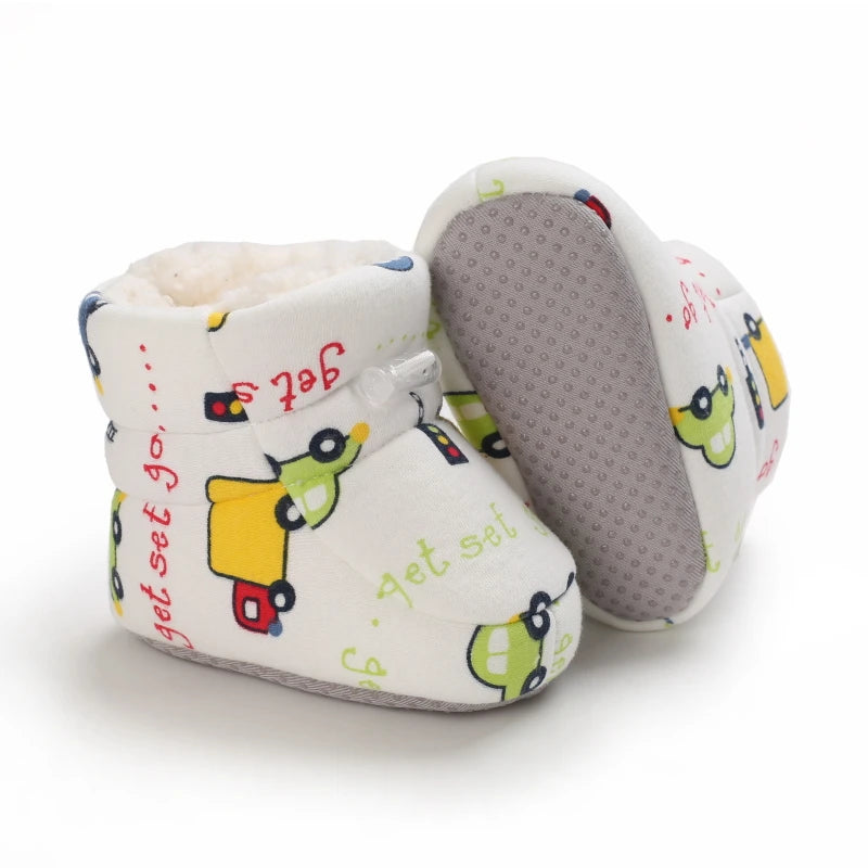 Baby Winter Snow Boots (0–18M) – Soft Warm Cartoon Printed Shoes