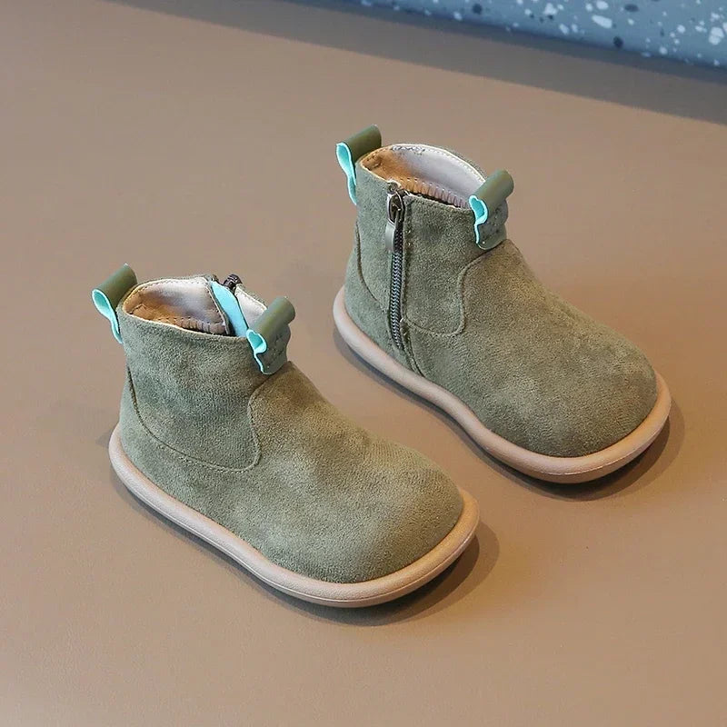 Kids Autumn/Winter Suede Boots – Plush Anti-Slip Ankle Shoes