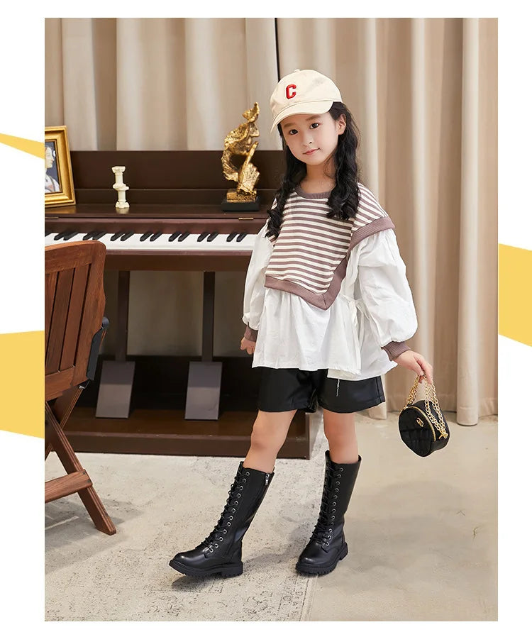 Girls’ Padded High-Top Boots – Warm Lace-Up Princess Shoes