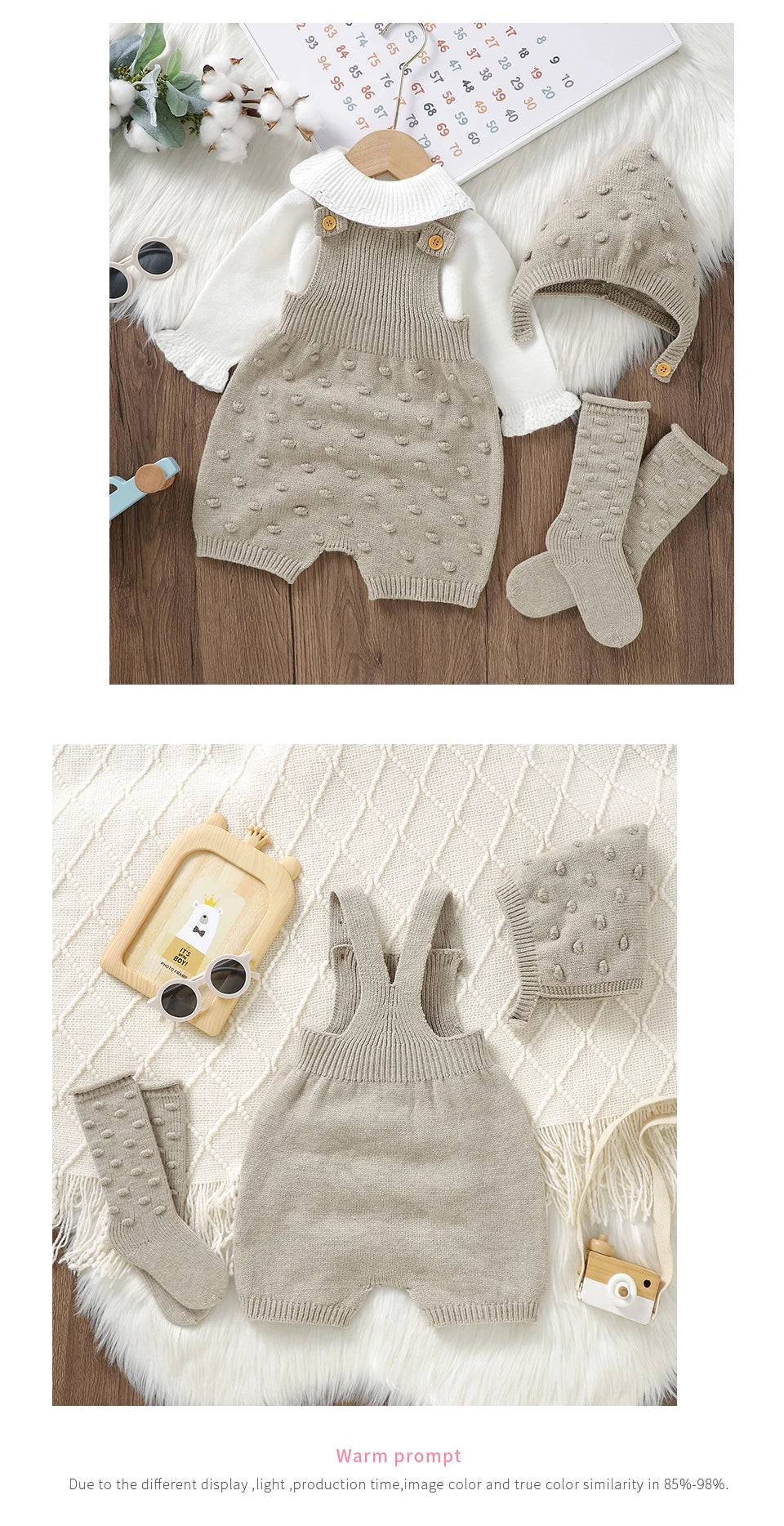 3pcs/Set Girls Sleeveless Knitted Rompers Hats Socks Outfits 0-18m Infant Suits