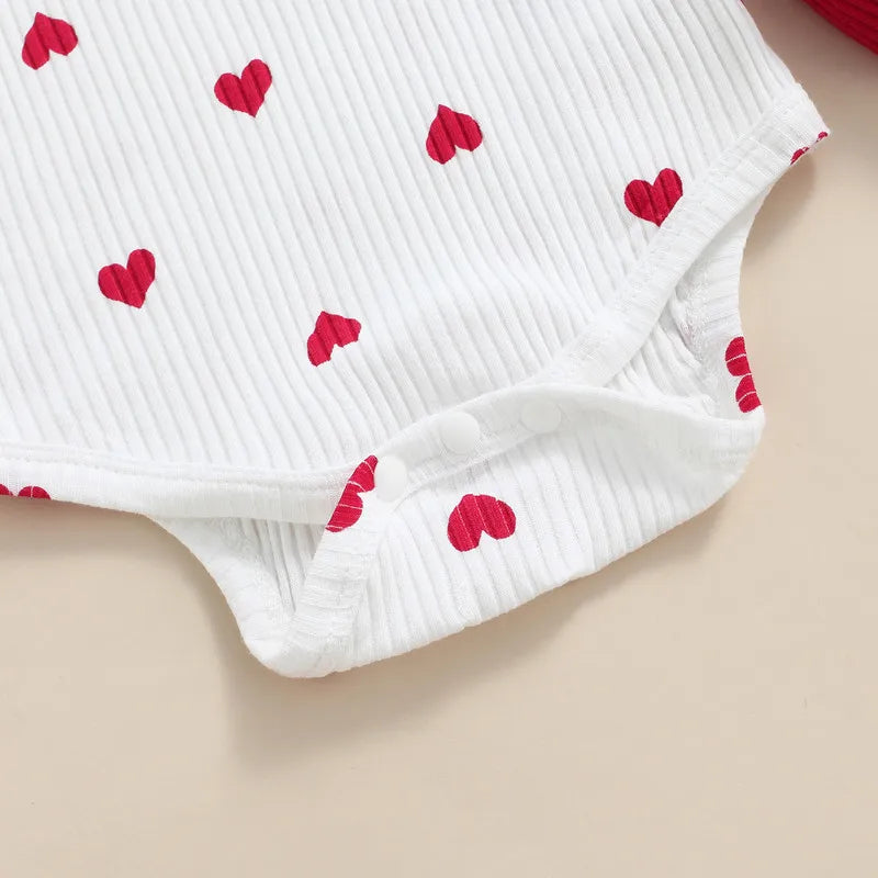 0–18M Baby Girl Skirt Set, Heart Print Bodysuit & Suspender Skirt