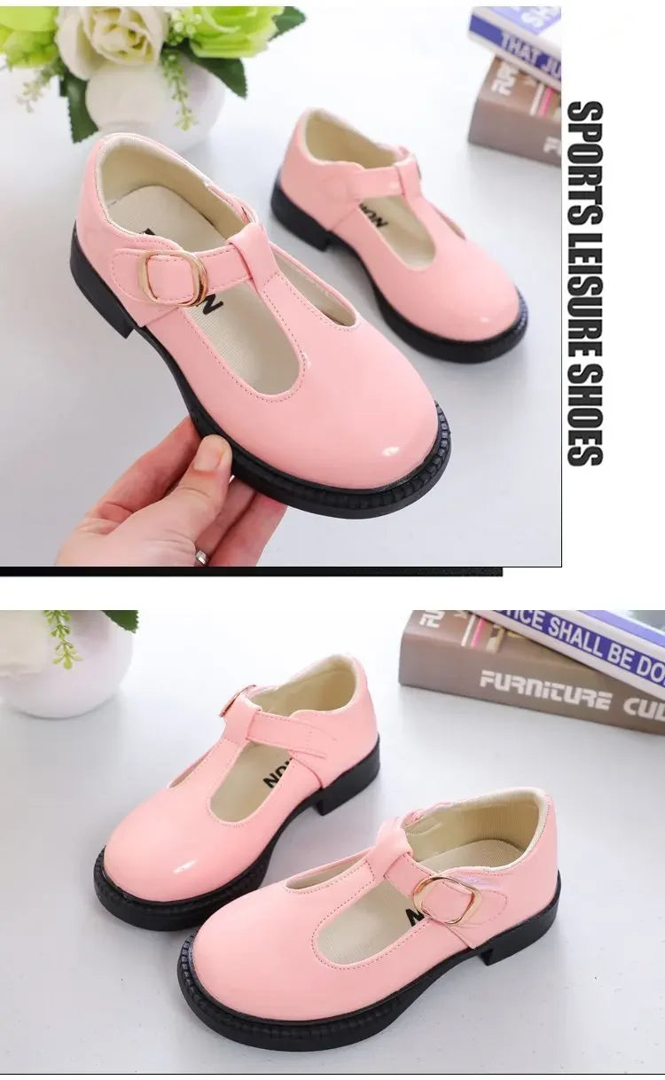 Kids’ Leather T-Strap Flats – School & Party Shoes (26–36)