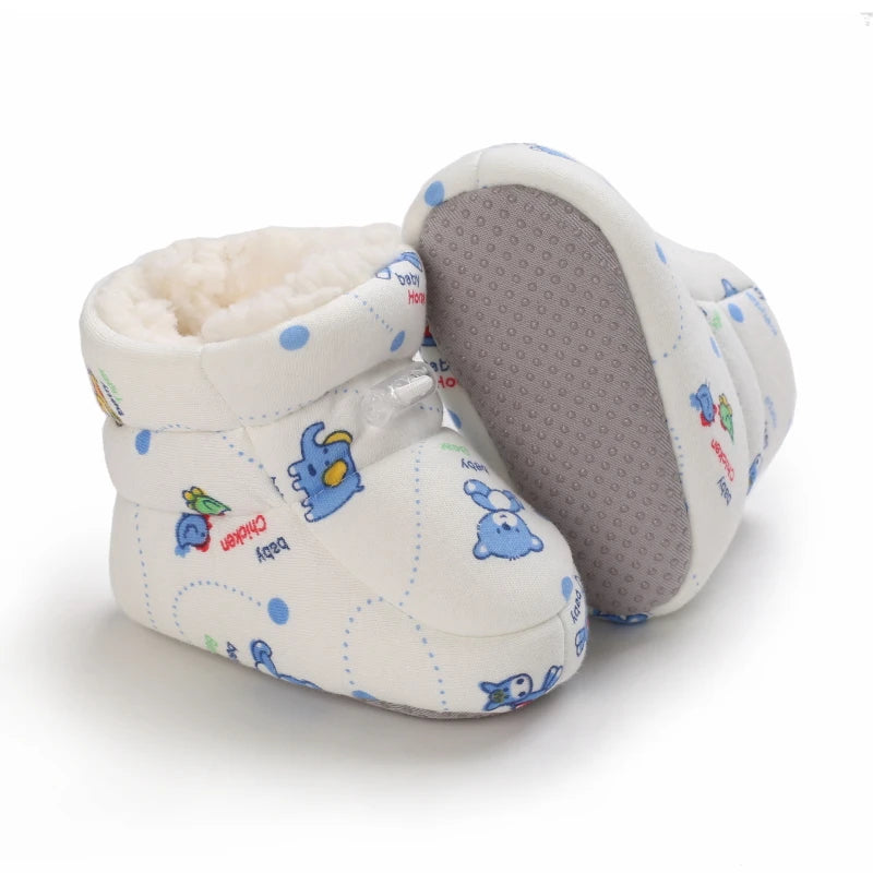 Baby Winter Snow Boots (0–18M) – Soft Warm Cartoon Printed Shoes