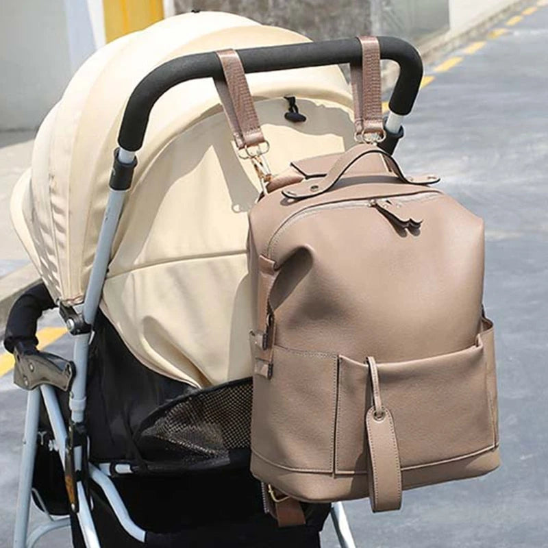 Multifunction Leather Diaper Bag – Large Capacity Maternity Backpack for Baby Care & Travel