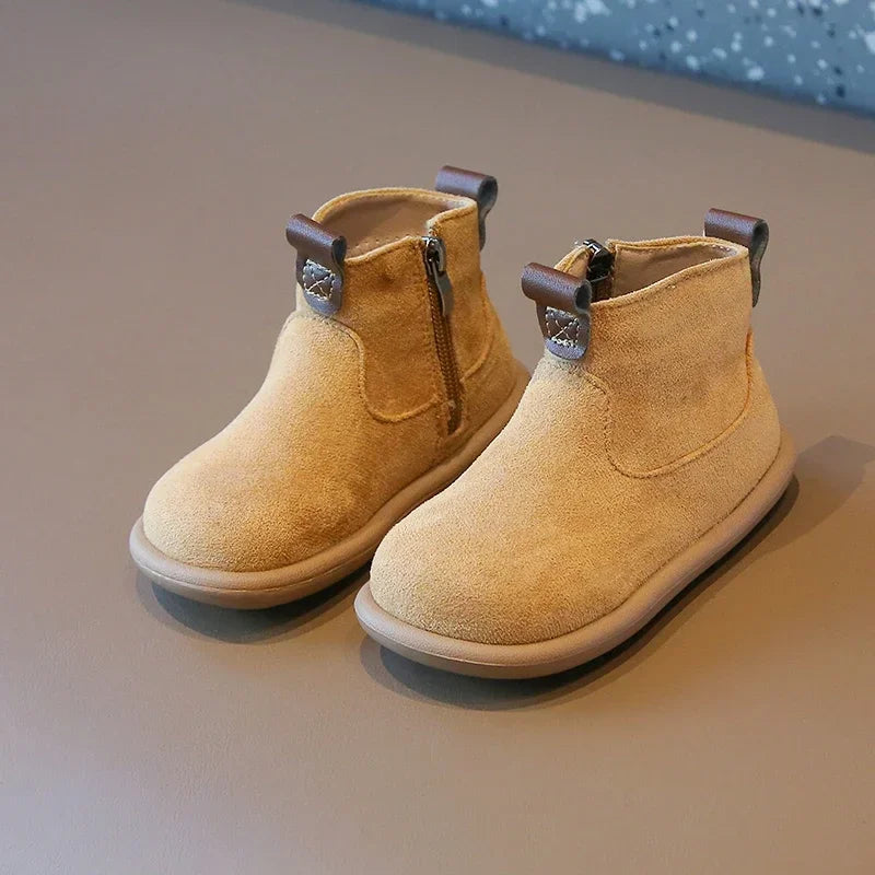 Kids Autumn/Winter Suede Boots – Plush Anti-Slip Ankle Shoes