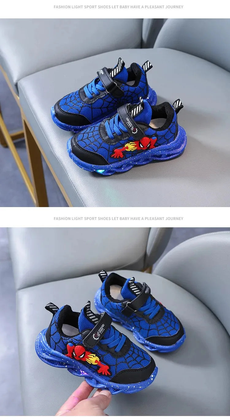Disney Spiderman LED Sneakers – Boys’ Light-Up Mesh Shoes (Size 21–30)
