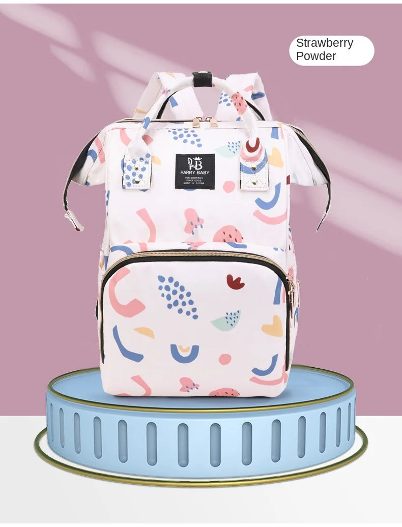 Fashion Print Nappy Backpack – Multi-Functional Large Capacity Mommy Bag for Outdoor Travel & Baby Care