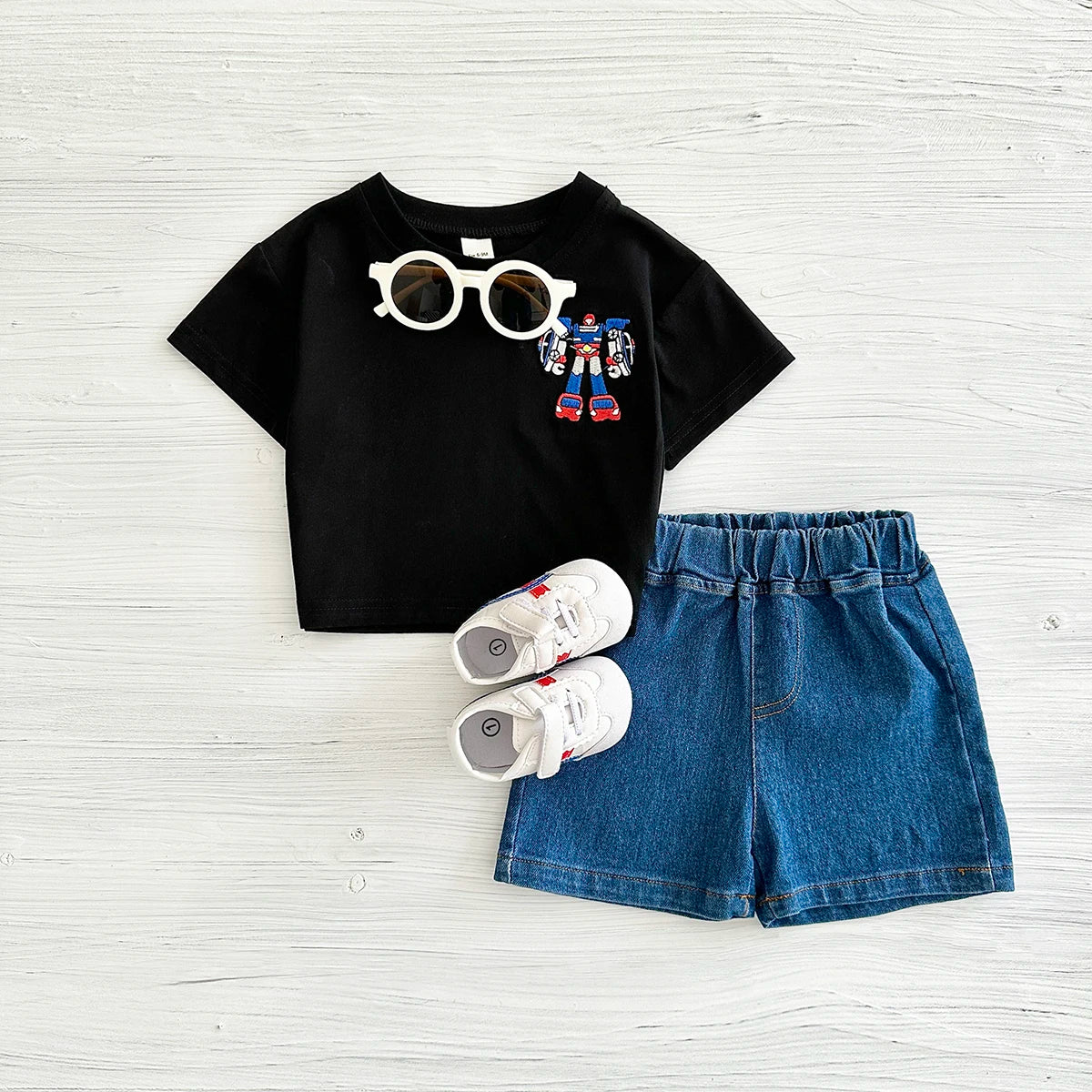 Baby Robot Embroidery Outfit – 2PCS (0–12M)