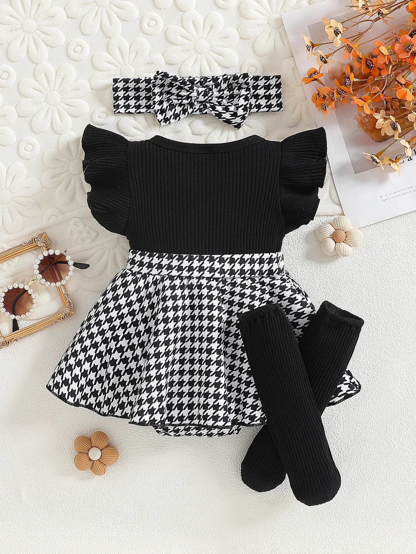 Baby Girl Summer Plaid Fly Sleeve Jumpsuit Dress