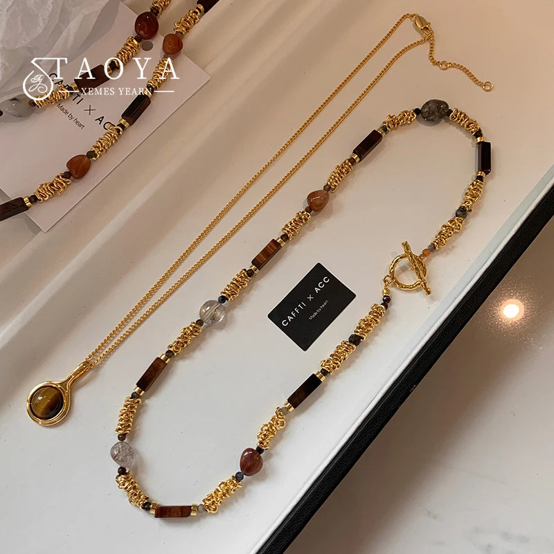Natural Tiger Eye Stone Pendant Plated