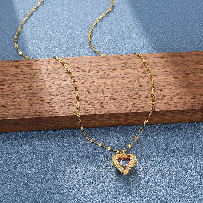 Zircon Crystal Heart Ocean Necklace
