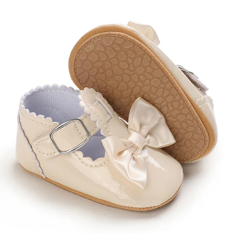 Baby Girl White Lace Moccasins – Non-Slip Princess Bow Shoes