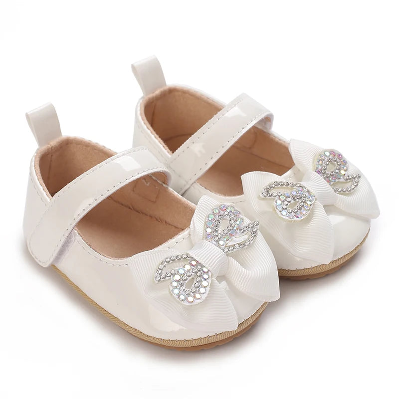 Baby Girls’ Bow Princess Shoes – Soft Leather Non-Slip Walking Sneakers