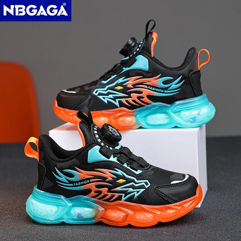 Kids Leather Sneakers – Lightweight Non-Slip Dragon Pattern Shoes (Size 28–39)