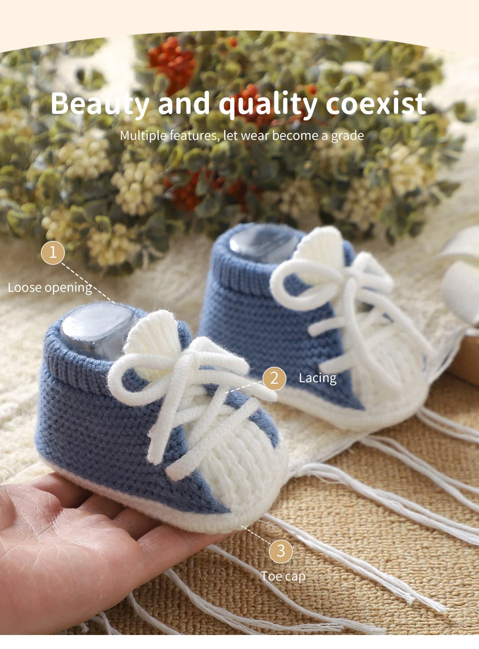 Baby Knitted Booties (0–18M) – Soft Sole Non-Slip First Walkers