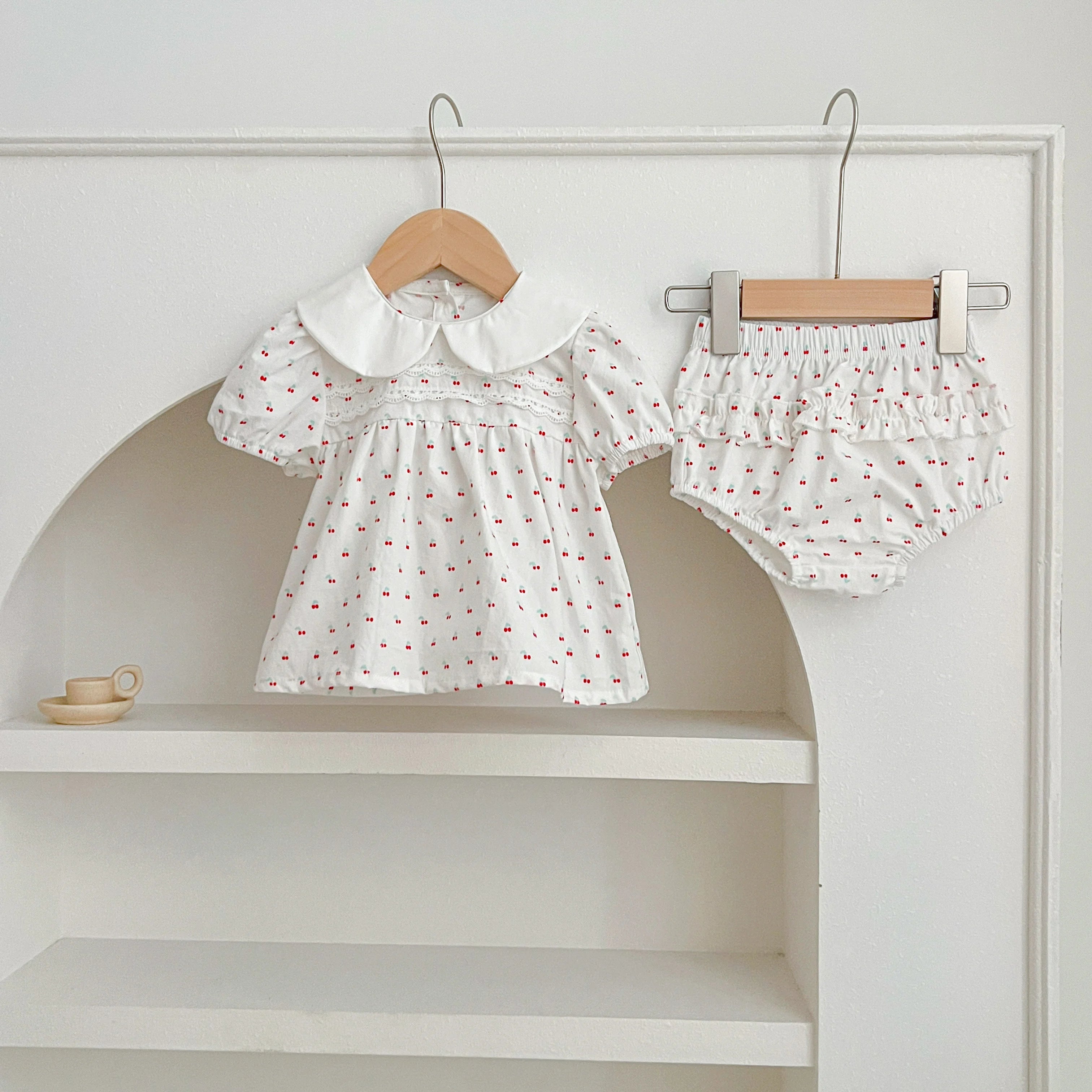 Baby Girl Cherry Floral Outfit – Summer (0–12M)