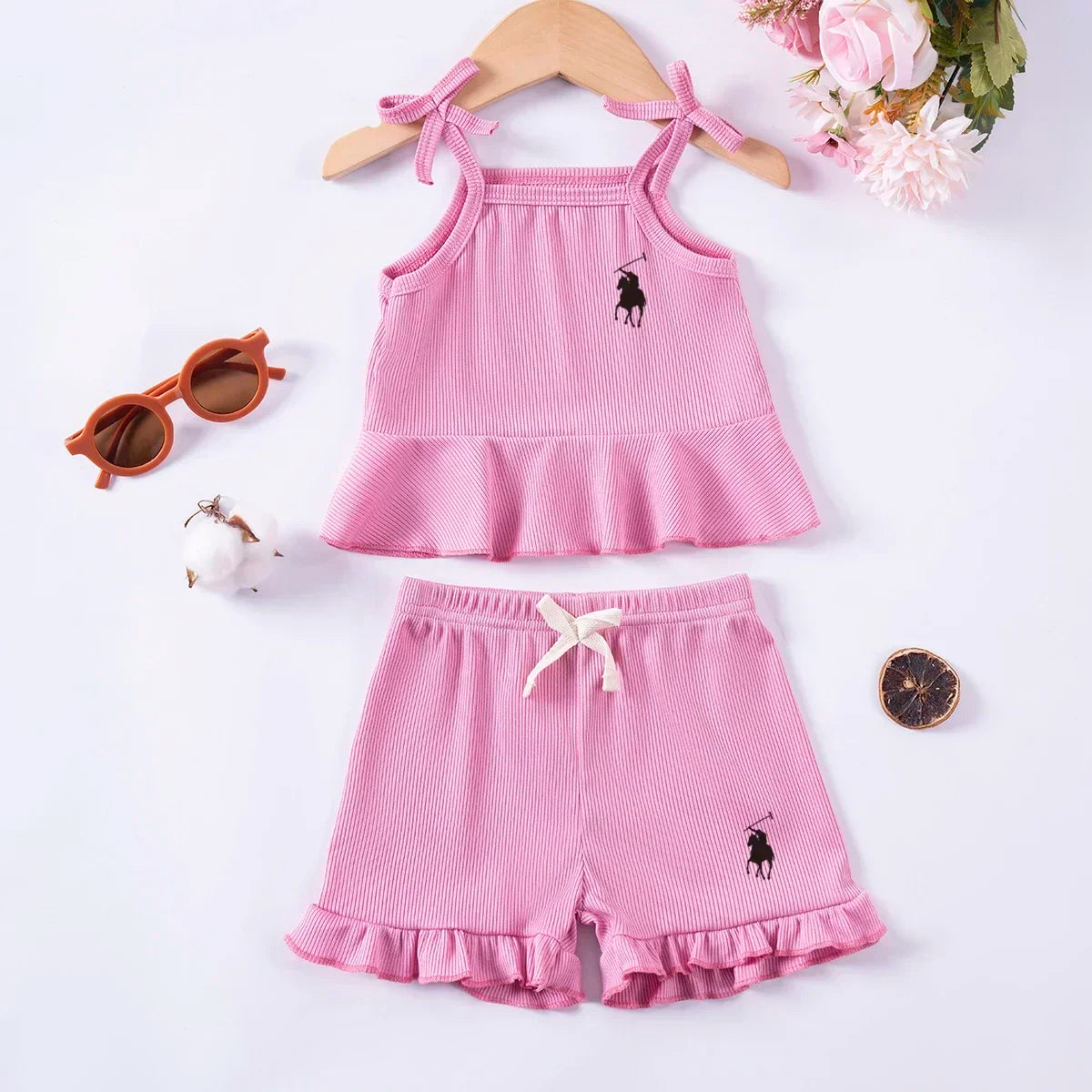 2pcs Camisole Bow Tops & Casual Shorts Set Cute Small Fresh Style Daily