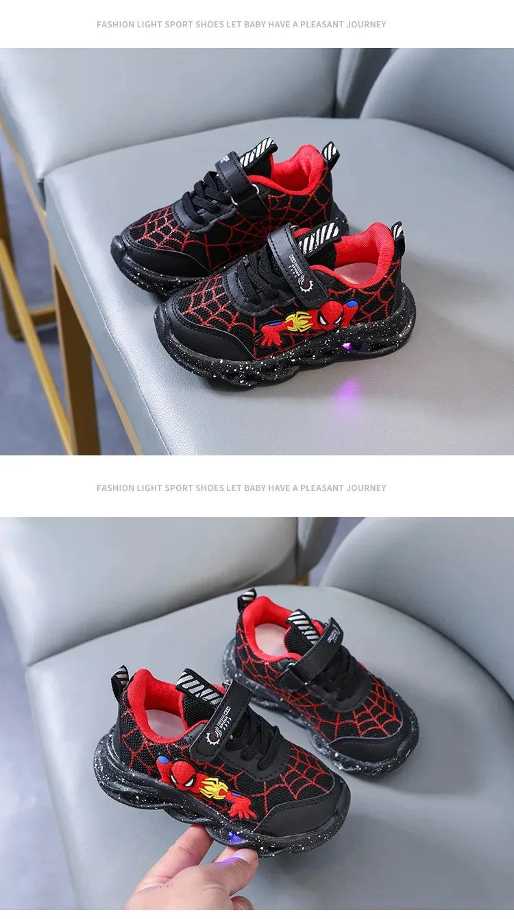Disney Spiderman LED Sneakers – Boys’ Light-Up Mesh Shoes (Size 21–30)