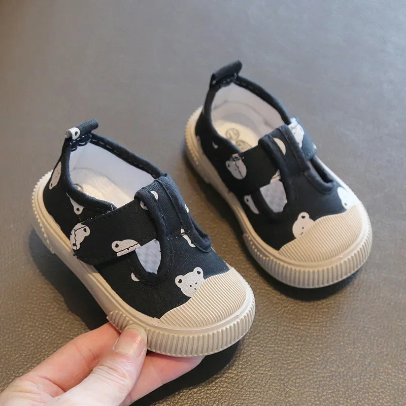 Kids’ Canvas Sneakers – Korean Cartoon Bear First Walkers