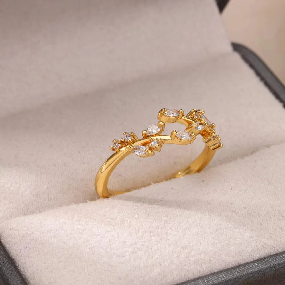 Gold Stainless Steel Crystal Ring