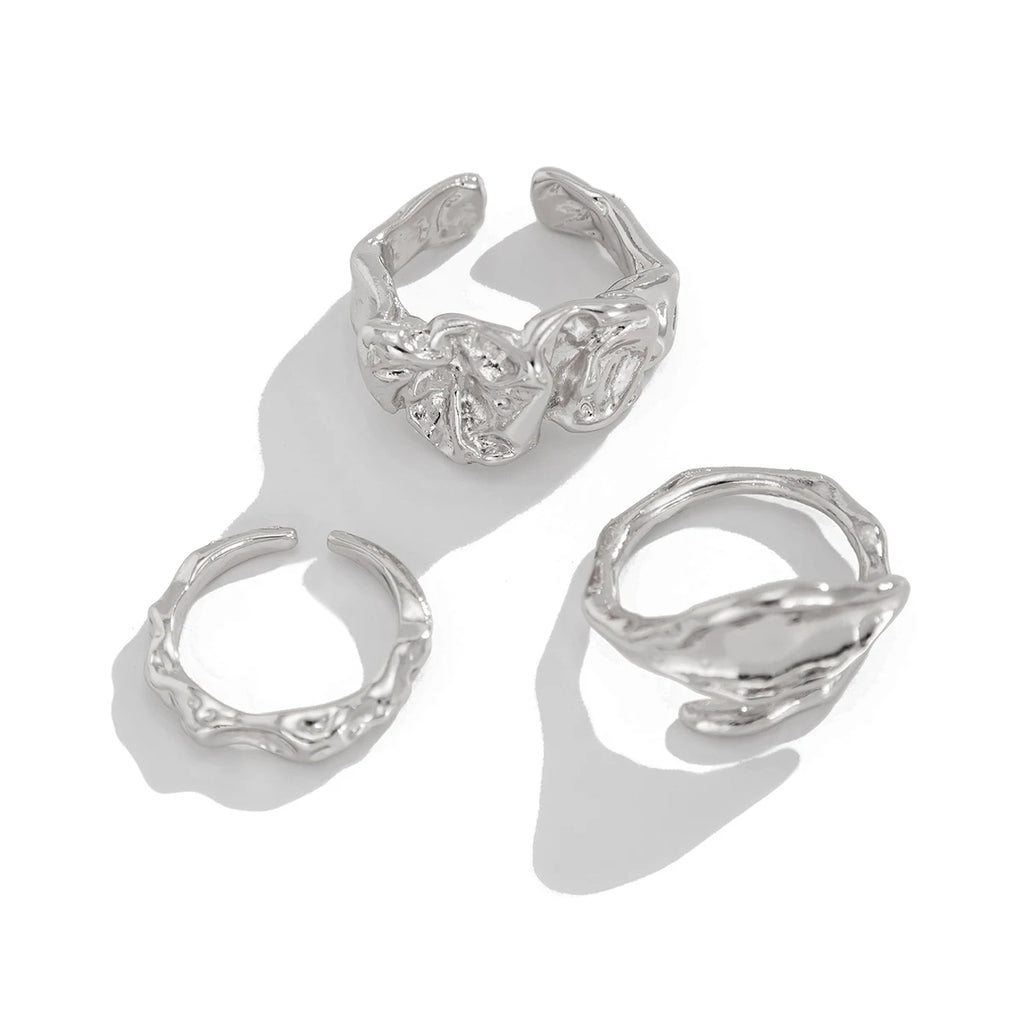 IngeSight.Z 3pcs/set Geometry Irregular Open Ring Set Women 2025 New Trendy Gold Color Adjustable Finger Rings Female Jewelry