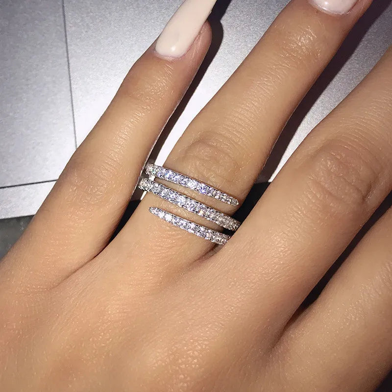 925 Sterling Silver Fashion Surround Shaped Finger Rings for Women Shiny Crystal CZ Stone Party Bridal Rings Statement Jewelry
