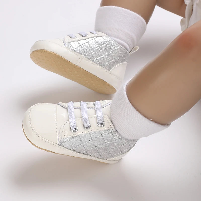 Infant Spring Sneakers (0–18M) – White Non-Slip Soft-Soled Shoes