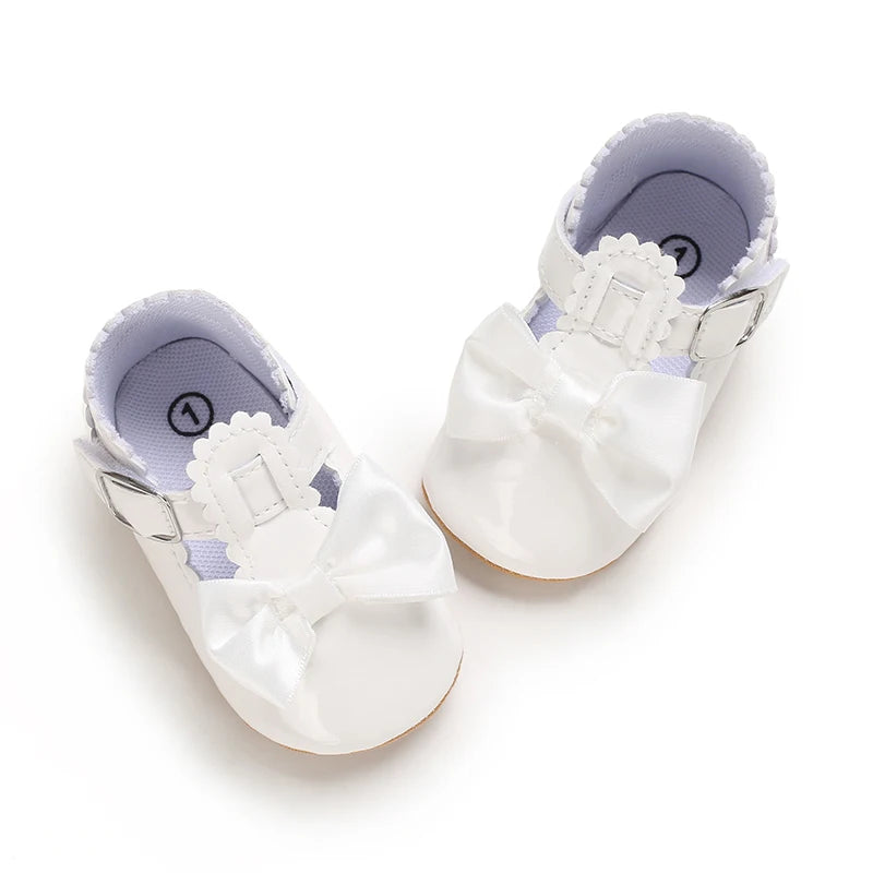 Baby Girls’ Bow Princess Shoes – Soft Leather Non-Slip Walking Sneakers