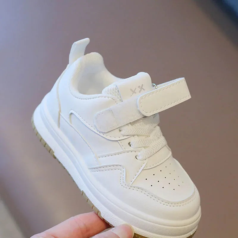 Kids White Spring/Autumn Sneakers – Lightweight Soft-Sole Casual Shoes