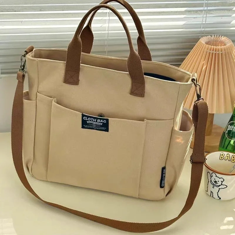Canvas Ladies Commuter Bag – Horizontal Shoulder Tote for Students
