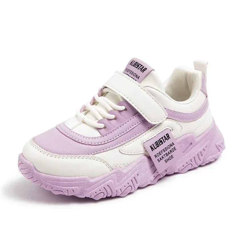 Spring New Kids Sneakers 2025 PU Girls Casual Mesh Solid Pink Light Boys White Hook & Loop Children Non-slip Sports Shoes