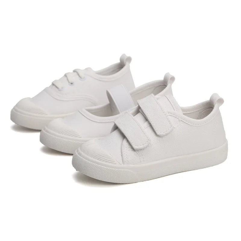Kids’ White Canvas Sneakers – Soft, Non-Slip Casual Shoes