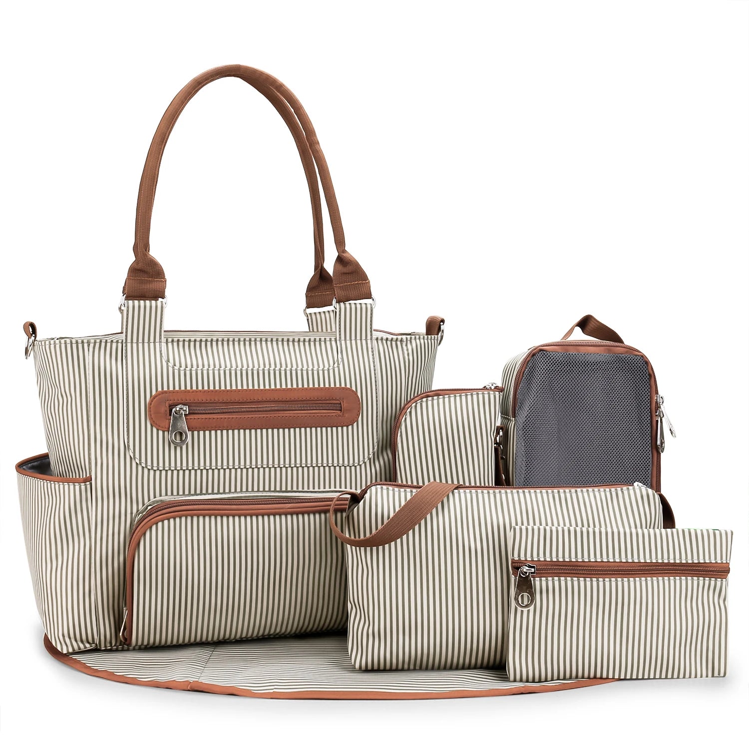 7pcs Nappy Changing Bag Set – Multifunctional Tote, Shoulder & Travel Diaper Bag