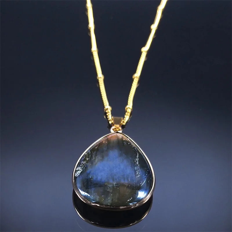 Boho Blue Labradorite Palm Necklace