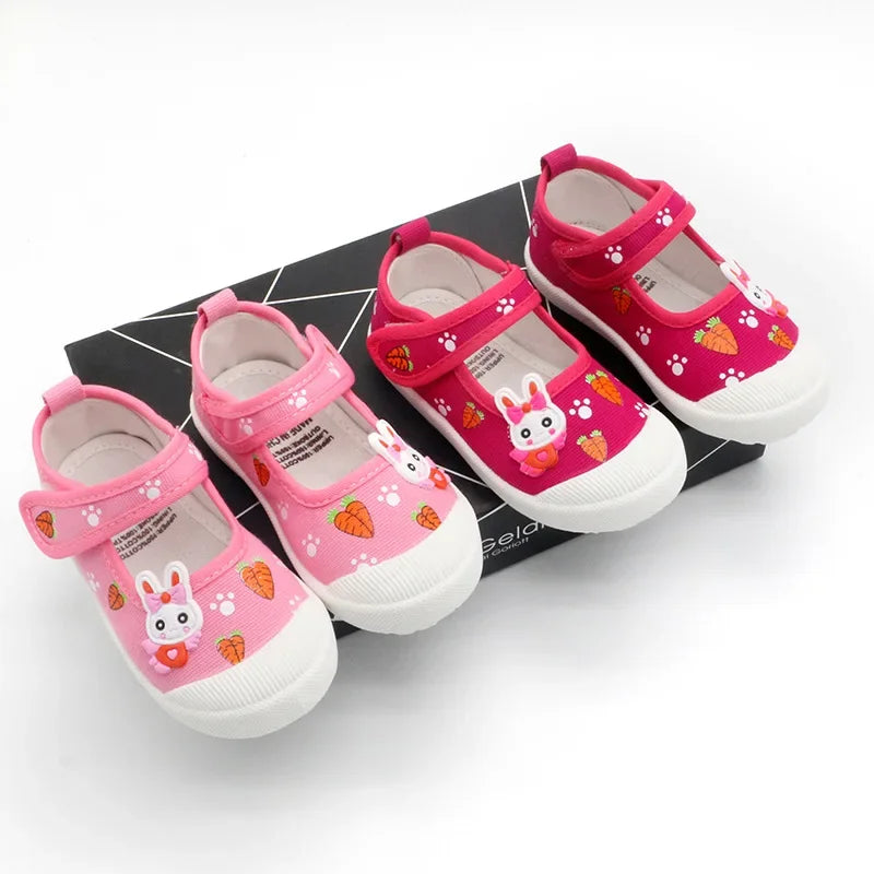 Girls’ Canvas Sneakers – Soft Candy Shoes with Cartoon Print
