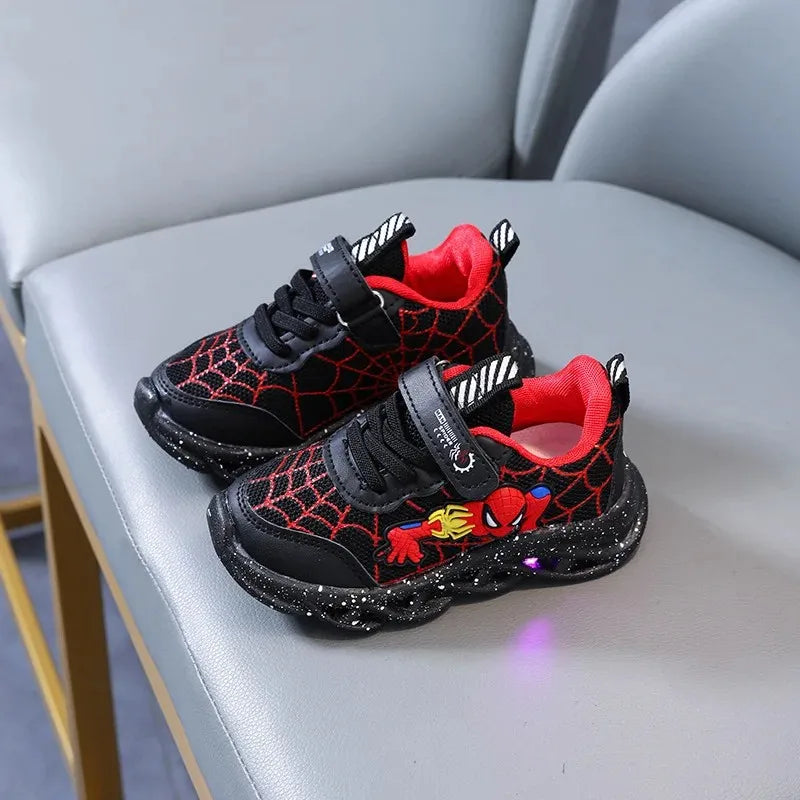 Disney Spiderman LED Sneakers – Boys’ Light-Up Mesh Shoes (Size 21–30)