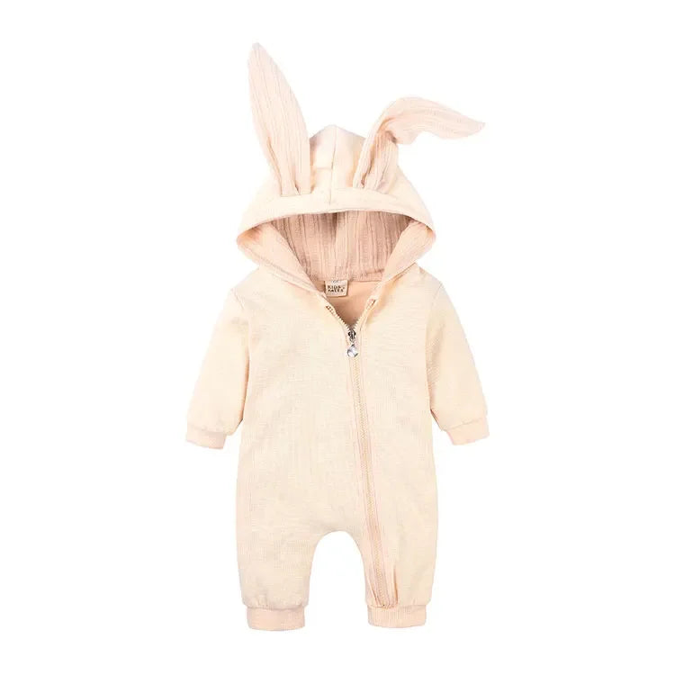 Baby Romper 3–18M, Cartoon Hooded Long Sleeve Jumpsuit