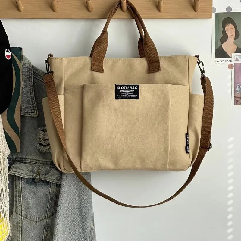 Canvas Ladies Commuter Bag – Horizontal Shoulder Tote for Students
