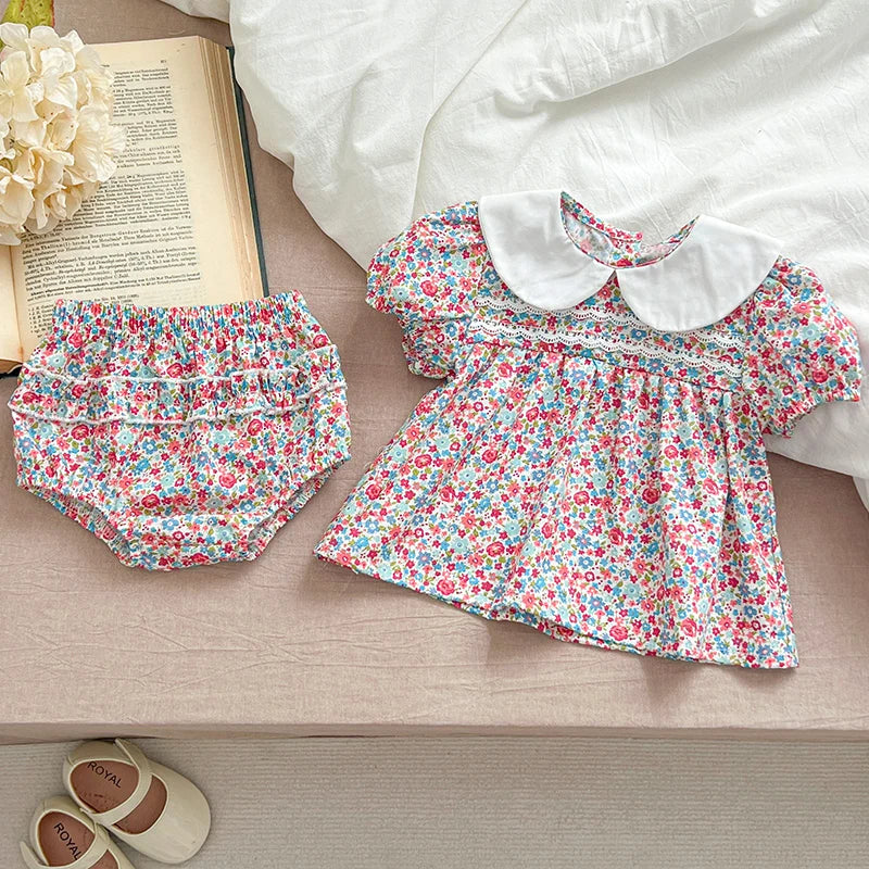 Baby Girl Cherry Floral Outfit – Summer (0–12M)